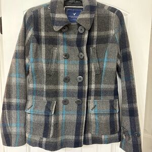 American Women's Gray and Blue Plaid Jacket